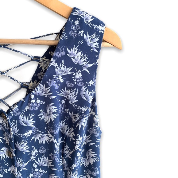 Vintage Hiroko Maxi Blue Button Up Floral Dress - Picture 2 of 8